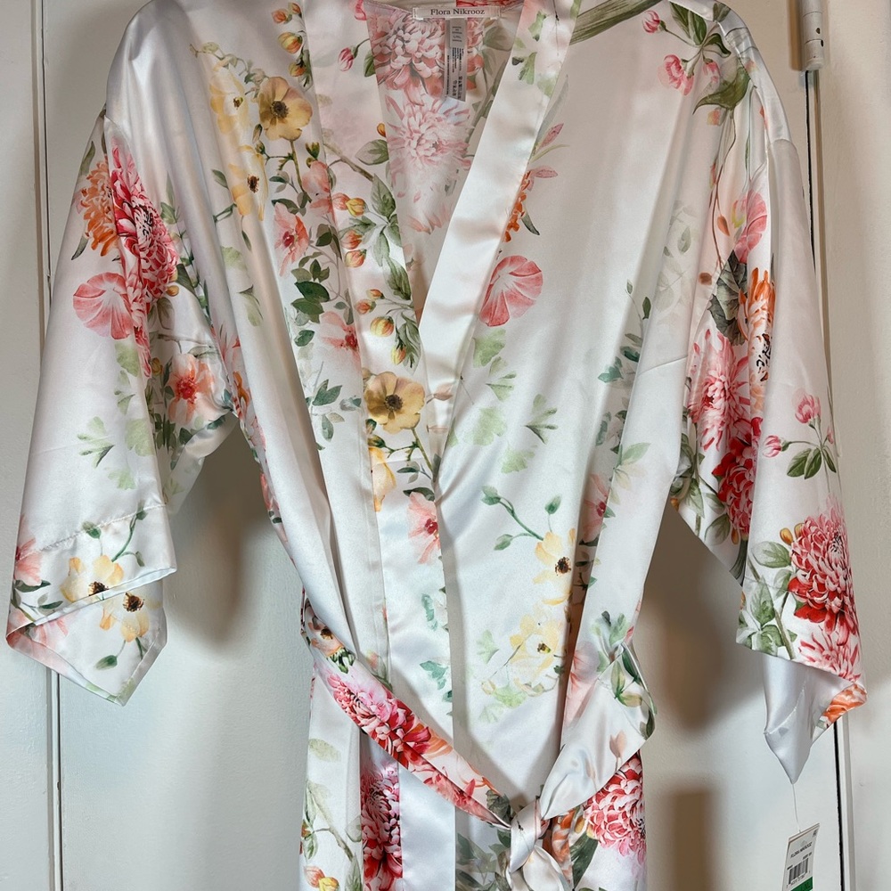 Floral Satin Robe - Pink & White